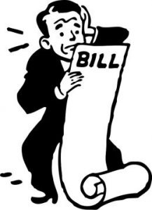 a cartoon of a man holding a bill