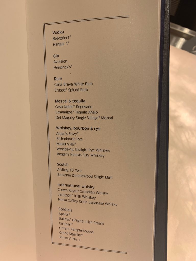 a menu with a list of alcohol