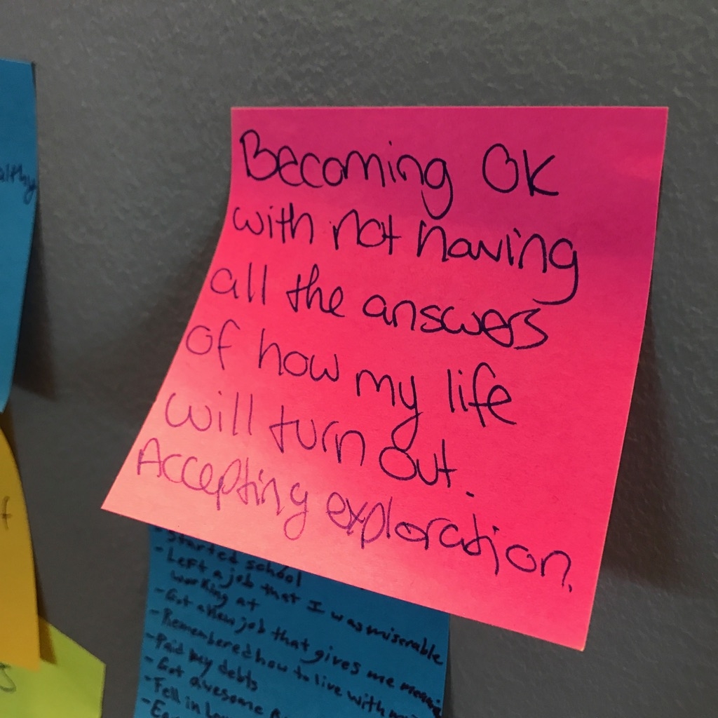 a post-it note pinned to a wall