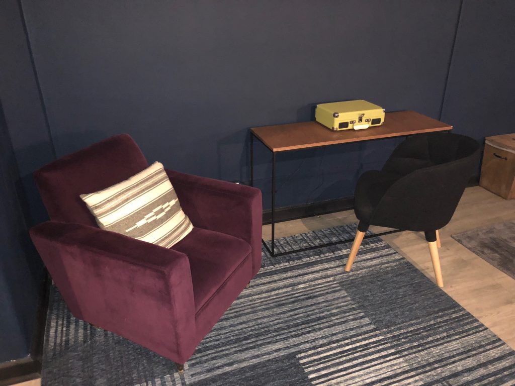a chair and a table in a room